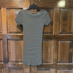 Brandy‎ Melville Black White Striped Ribbed Knit Short Sleeve T-Shirt Dress OS thumbnail 3