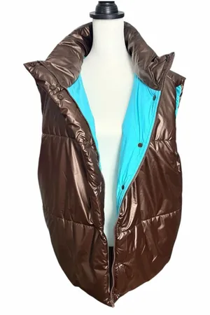 Fabletics Oversized Puffer Vest Cacao / Aqua Beach Medium thumbnail 1