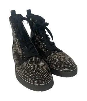 Madden Girl Women’s Black Kurrt Lace-Up Combat Boots with Silver Studs Size 7.5 thumbnail 1
