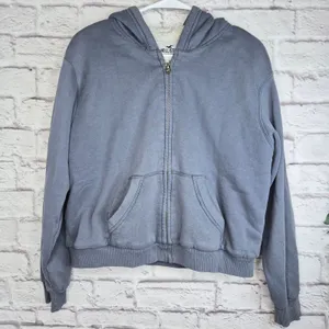 Hollister Sherpa Lined Full Zip Hoodie Slate Blue Boxy Cropped Sweatshirt S Y2K thumbnail 1
