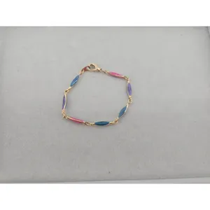 Unbranded Bracelet Womens 6.5 Enamel Marquise Link Gold Pink Purple Blue EUC thumbnail 3