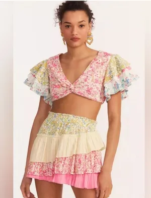 Loveshackfancy Floral Ruffle Kielle Ruffle Crop Top & Mayze Mini Skirt Set Small thumbnail 1