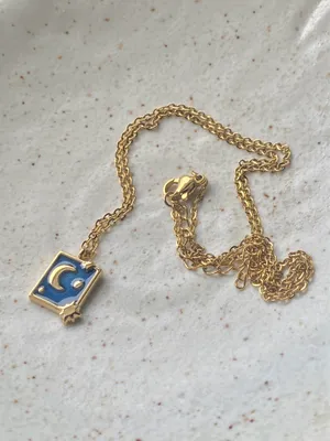 Handmade gold stainless steel blue celestial whimsical chic moon necklace⭐️ thumbnail 8