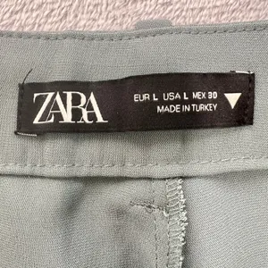 Zara Wide Leg Trousers High Waist Flowy‎ Palazzo Pant Career Sage Green Large thumbnail 3