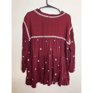 Cato Peasant Top Women L Burgundy Good Embroidered Tiered Babydoll Boho thumbnail 6