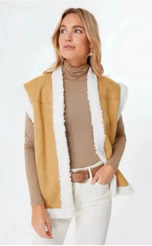 TUCKERNUCK Hyacinth House Tan Faux Suede‎ Shearling Crosby Vest M Boho Western thumbnail 1