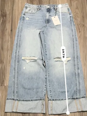 Hidden Jeans High-Rise Light Blue Extra Wide Leg Distressed Jeans thumbnail 9