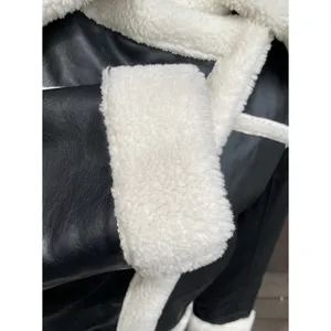 Hollister Cropped Moto Jacket S Black Vegan Leather Faux Fur Sherpa Lined Y2K thumbnail 10