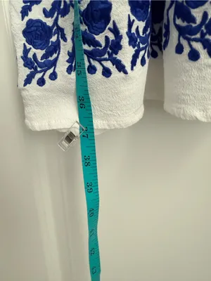 Gianni Bini White Midi Dress with Blue Hem Embroidery thumbnail 3