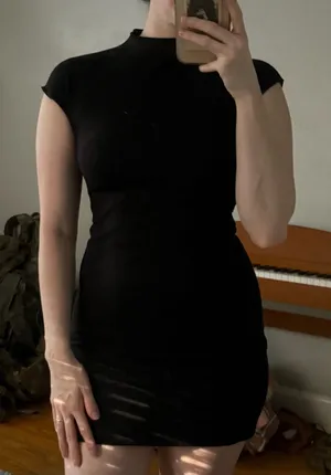 Zara Mock Neck Black Dress thumbnail 1