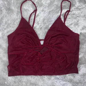 Urban Outfitters Wine Red Ruched Crop Top thumbnail 4