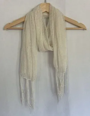 Sheer floral white scarf lightweight elegant delicate frilled design thumbnail 1