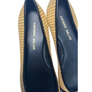 Antonio Melani Woven Straw Patent Buckle Flats Black Tan‎ Women 8M Preppy thumbnail 7
