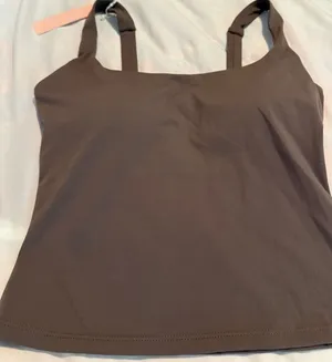 QINSEN Brown Square Neck Workout Tank Top Built-in Bra Athletic Cami XS thumbnail 1