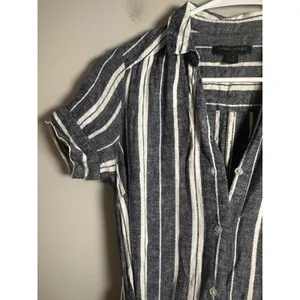 Banana Republic Womens Navy‎ White Striped Linen Rayon Midi Shirt Dress Size 4 thumbnail 5