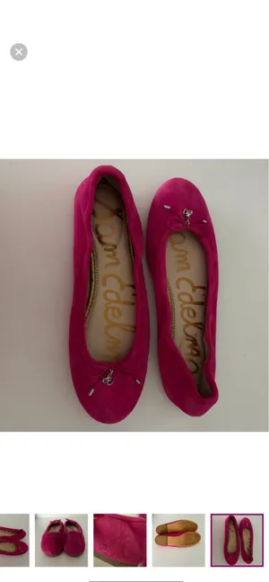 Vibrant pink suede, leather ballet flats by Sam Edelman. Featuring a rounded toe with silver logo charm detail. Perfect for adding flair to any outfit. thumbnail 8