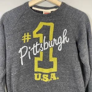 Homage Pittsburg #1 Super Soft Gray Gold Crewneck‎ Sweatshirt Size Small Heather thumbnail 2