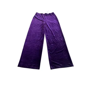 Mango MNG Women's Large Purple Crushed Velvet Wide Leg Pants High Waist NWT thumbnail 2