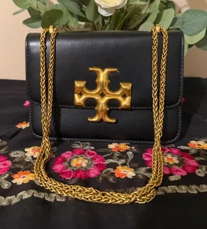 Tory Burch Black Leather Crossbody with Gold Logo Chain thumbnail 1