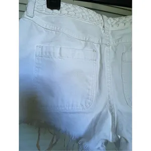 Abercrombie & Fitch High Rise Braided Waist Fringe Hem Festival Shorts White Sz4 thumbnail 11