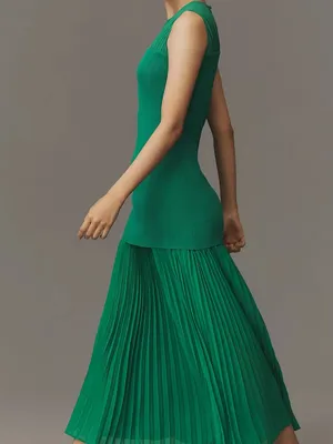 Mare Mare x Anthropologie Sleeveless Twofer Maxi Dress size M green knit pleat thumbnail 3