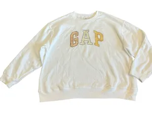 Gap Oversized Pullover Sweatshirt Sweater White Gold Silver Logo Stretch Size XL thumbnail 1