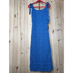 NWT Lulus Adorable Darling Blue Crochet Tie-Strap Midi Dress Holiday Gala Sz M thumbnail 2
