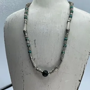 Southwestern or Navajo vintage styled barrel & pearl necklace. thumbnail 1