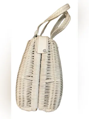 Vintage 1960'S Styled By Bounty White Wicker With Mauve & Gray Faux Suede Bag thumbnail 6