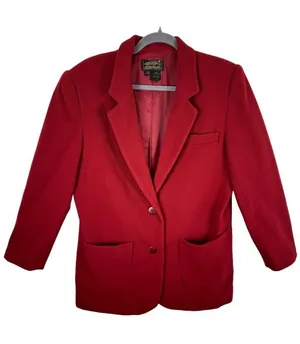 Eddie Bauer Vintage Red 100% Wool Lined Pea Coat Made In USA Women's Size Medium thumbnail 1