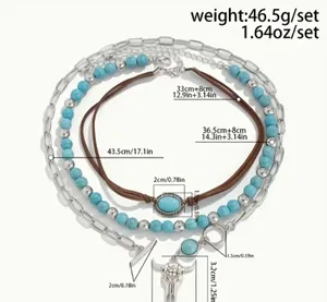 Turquoise and Silver Layered Necklace Set Blue thumbnail 6