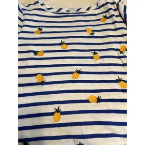 J.Crew Pineapple Stripe Top L Blue White Nautical Embroidered Cotton Shirt thumbnail 7