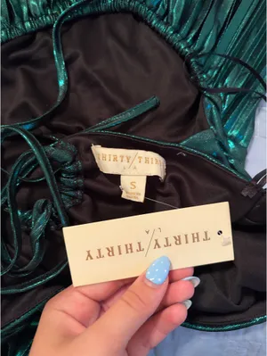 Long green formal prom dress thumbnail 5
