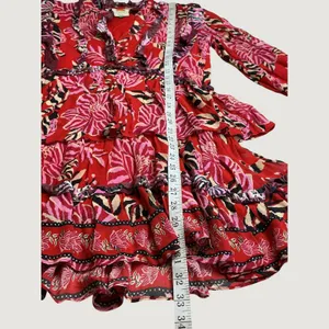 Farm Rio Red Tropical Tapestry Ruffle Tiered Mini Dress XS Floral Long Sleeve thumbnail 11
