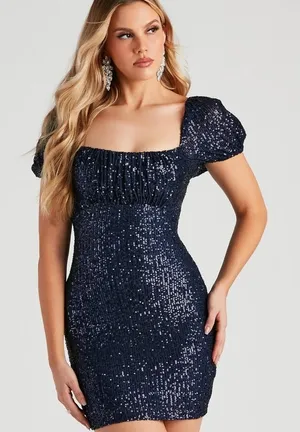Windsor Women Navy Blue Party Season Sequin Bodycon Mini Dress size S.‎ thumbnail 1