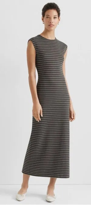 Club Monaco Sleeveless Polished Ponte Maxi Dress Moss Green Striped Keyhole Back thumbnail 1