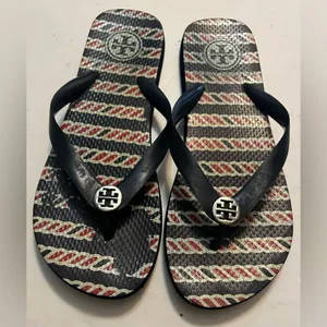TORY BURCH Signature Red/white/blue rubber flip flops size M or 6.5-7.5 thumbnail 1