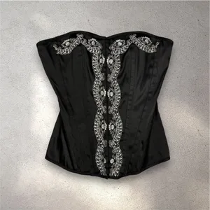 VTG Charlotte Russe Corset Top Women's L Black Embroidered Witch Whimsygoth Y2K thumbnail 3