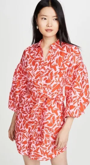 Veronica Beard dress Womens size 8 Samy pink puff sleeves button front **Flawed* thumbnail 2
