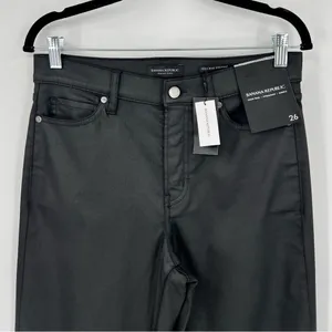 🆕 NWT Banana Republic High Rise Straight Leg Ankle Jeans Wax Coated Black Sz 26 thumbnail 9