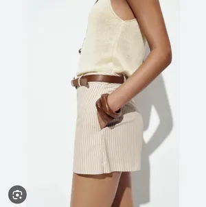 Zara beige stripe mini skirt brown belt thumbnail 3