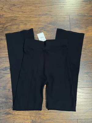 Forever 21 Black Ribbed Wide-Leg Leggings thumbnail 3