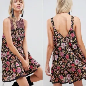 Free People Bohemian Dainty Retro 70s Floral Swing Dress Size Large Flowy thumbnail 4