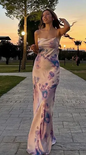 Zara maxi dress satin bodycon open back cowl neck tie dye summer evening thumbnail 3