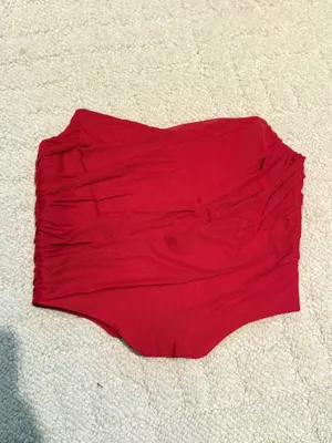 Red Strapless Ruched Mesh Corset Top Pointed Hem thumbnail 3