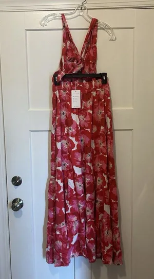 New Pink Floral Cross Neck Halter Open Back Printed Summer Maxi Dress Size XL thumbnail 8