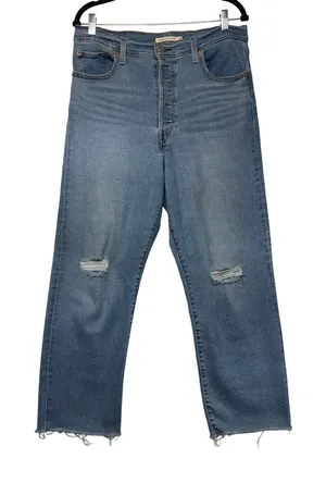 Levis Ribcage Straight Ankle Jeans Womens 32 Medium Wash Distressed Button‎ Fly thumbnail 1