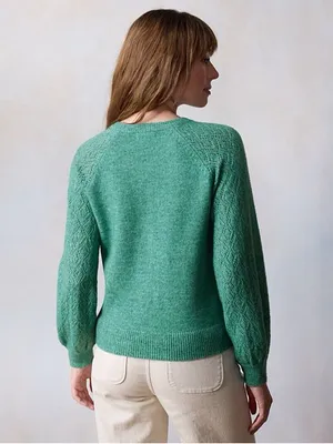 Women's LC Lauren Conrad Pointelle Henley Knitted Sweater Emerald Green Large thumbnail 2