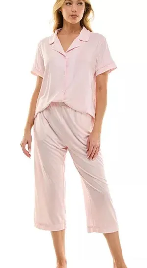 Roudelain Women's Notched-Collar Cropped Pajama Set size M thumbnail 1