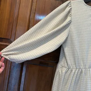 Draper James RSVP Tiered Skater Dress Gold Cream Houndstooth Shimmer Medium‎ M thumbnail 6